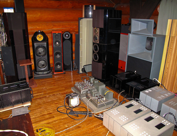 Several of the wide variety of speakers in the Technical Brain showroom